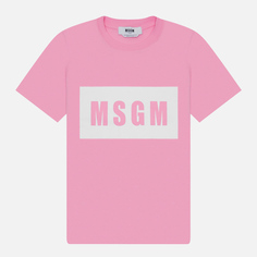 Женская футболка MSGM Box Logo, цвет розовый, размер XS