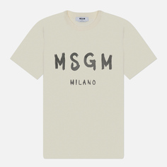 Мужская футболка MSGM Brush Stroke Logo Print, цвет бежевый, размер S