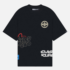 Мужская футболка Evisu Evisukuro Multi Logo Print Oversized, цвет чёрный, размер S