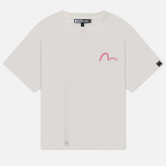 Женская футболка Evisu Evisukuro Brush Art Kamon Ruched, цвет белый, размер XS
