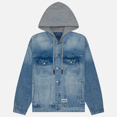 Мужская джинсовая куртка Evisu Seagull & Evisu Embossed Denim, цвет голубой, размер S