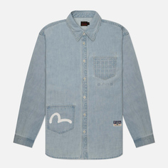 Мужская рубашка Evisu Seagull Print & Embroidered Denim, цвет голубой, размер S