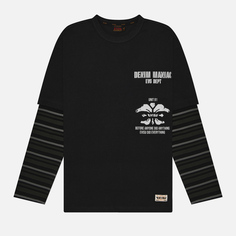 Мужской лонгслив Evisu Kamon & Evisu Print Double Sleeves, цвет чёрный, размер S
