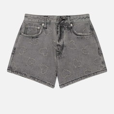 Женские шорты Evisu Seagull Embroidery & Heart All Over Denim, цвет серый, размер 25