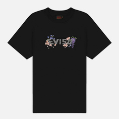 Женская футболка Evisu Printed Floral & Rhinestone Logo Oversized, цвет чёрный, размер XS