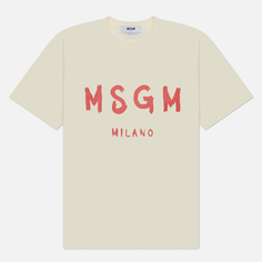 Мужская футболка MSGM Brush Stroke Logo, цвет бежевый, размер S