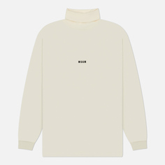 Мужской лонгслив MSGM Micrologo Print Turtle Neck, цвет бежевый, размер S