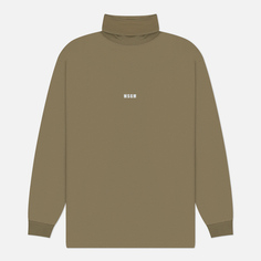 Мужской лонгслив MSGM Micrologo Print Turtle Neck, цвет оливковый, размер S