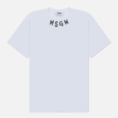 Мужская футболка MSGM Collar Brush Stroke Logo, цвет белый, размер S
