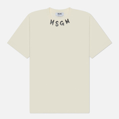 Мужская футболка MSGM Collar Brush Stroke Logo, цвет бежевый, размер S
