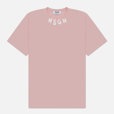 Мужская футболка MSGM Collar Brush Stroke Logo, цвет розовый, размер S