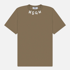 Мужская футболка MSGM Collar Brush Stroke Logo, цвет оливковый, размер S