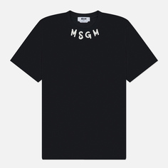 Мужская футболка MSGM Collar Brush Stroke Logo, цвет чёрный, размер S