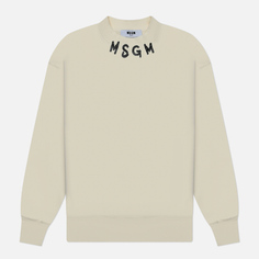 Мужская толстовка MSGM Collar Brush Stroke Logo Print, цвет бежевый, размер S