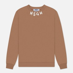 Мужская толстовка MSGM Collar Brush Stroke Logo Print, цвет коричневый, размер S