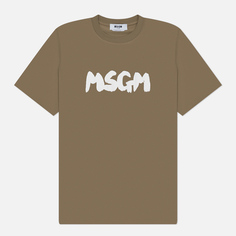 Мужская футболка MSGM New Brush Sroke Logo, цвет оливковый, размер S
