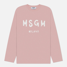 Мужской лонгслив MSGM Brush Sroke Logo Print, цвет розовый, размер S