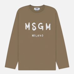 Мужской лонгслив MSGM Brush Sroke Logo Print, цвет оливковый, размер S