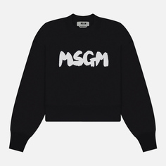 Женский лонгслив MSGM New Brushed Logo, цвет чёрный, размер XS