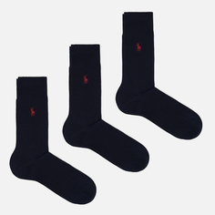 Комплект носков Polo Ralph Lauren Egyptian Cotton Rib Crew 3-Pack, цвет синий, размер 39-42 EU