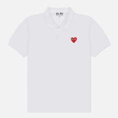 Мужское поло Comme des Garcons Play Red Heart Emblem, цвет белый, размер M
