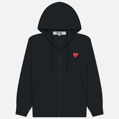 Мужская толстовка Comme des Garcons Play Red Heart Emblem Zip Hoodie, цвет чёрный, размер M