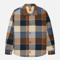 Мужская демисезонная куртка Timberland Sherpa Lined Plaid Overshirt, цвет коричневый, размер S