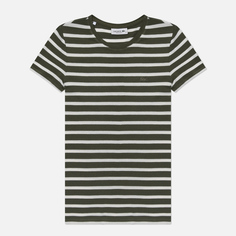 Женская футболка Lacoste Round Neck Striped, цвет оливковый, размер XS