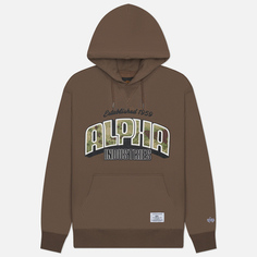 Мужская толстовка Alpha Industries Camo Logo Hoodie, цвет коричневый, размер S