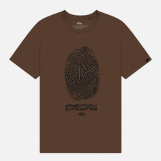 Мужская футболка Alpha Industries Fingerprint, цвет коричневый, размер S