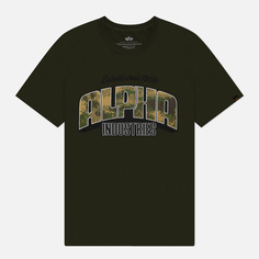 Мужская футболка Alpha Industries Camo Logo, цвет оливковый, размер S