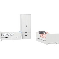 Модульная система для детской Моби КР100 Уна 11.22 Две кровати с ящиками + 13.327 Шкаф для одежды, цвет белый(структура Поры дерева) Mobi