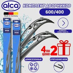Комплект дворников ALCA 600/400 мм, каркасные щетки, демисезонные стеклоочистители 2 шт, черный
