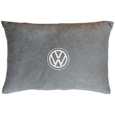 Декоративная подушка из велюра с логотипом (фольцваген) "Volkswagen",/подушка в салон/подушка под спину/подушка для путешествий/, серый Auto Premium