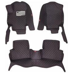 Кожаные 3D коврики Autozs Premium для Москвич 3 (2023+)/ JAC JS4 (2020+) черные с красной стежкой, 3Д ковры в автомобиль