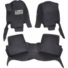 Кожаные 3D коврики Autozs Premium для Москвич 3 (2023+)/ JAC JS4 (2020+) черные с бежевой строчкой 3Д ковры в автомобиль
