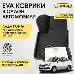 Передние коврики EVA Лада Гранта с бортами (черный, темно-серый кант) / Автоковрики в салон Lada Granta с бортами - 2 передних коврика Нет бренда