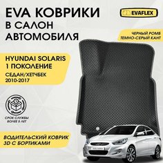 Водительский коврик Хендай Солярис 1 EVA с бортами (черный, темно-серый кант). Водительский коврик для Hyundai Solaris с бортами Нет бренда