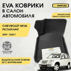 EVA Водительский коврик Шевроле Нива рестайлинг с бортами (черный ромб, темно-серый кант) / Ева Водительский коврик Chevrolet Niva рестайлинг с бортами Нет бренда