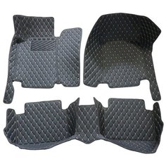 Кожаные 3D коврики Autozs Premium для Mercedes-Benz E-klasse II (W210, S210)/AMG (W210, S210)(1995-2003) черные с бежевой строчкой/3Д ковры в автомобиль