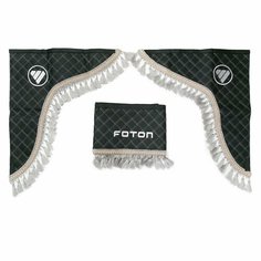 Ламбрекен с вышивкой, для лобового стекла автомобиля "FOTON" и углы (экокожа). Чёрный (белая строчка) Сделано в России. (27127) Нет бренда