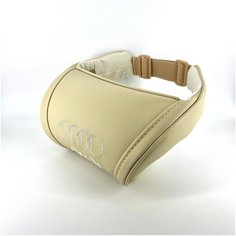 Бежевая автомобильная подушка под шею на подголовник с бежевой вышивкой для Audi. Отличный подарок автомобилисту! Brave Elephant