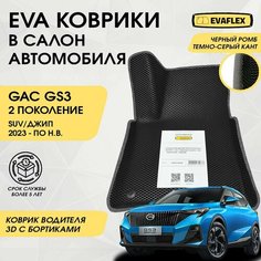 EVA Водительский коврик в салон автомобиля GAC GS3 с бортами (черный; темно-серый кант) / Ева Водительский коврик ГАК GS3 в салон с бортами Нет бренда