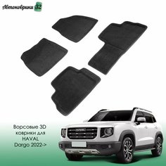 Ворсовые коврики с бортиком Haval Dargo 2022- черные / Хавал Дарго с 2022 года Sei Ntex