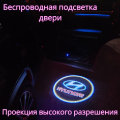 Проекция логотипа авто/Беспроводная подсветка логотипа HYUNDAI на двери/Светильник высокого разрешения с двери авто (1 шт.) Gala Premium LED