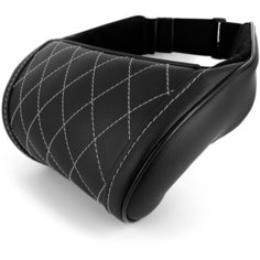 Черная автомобильная ортопедическая подушка для шеи на подголовник на сиденье с ромбами белого цвета. Экокожа премиум класса. Brave Elephant