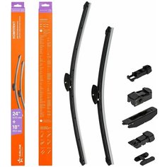 Щетки стеклоочистителя 600/450мм (24"/18") бескаркасные для а/м LADA ВАЗ Vesta (15-19), Skoda Octavia (12-), Mitsubishi Lancer (02-10), Renault Duster (17-), 2 шт. 7 типов адптр AWB-BK-600-450K AIRLINE