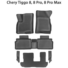 Автомобильные коврики ЭВА с Бортами для Chery Tiggo 8, 8 Pro, 8 Pro Max для трёх рядов. ЕВА соты от SUPERVIP для Чери Тигго. Серый цвет.