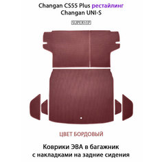 Коврики ЭВА в багажник с накладками на задние сидения для Changan CS55 Plus (21-н. в.) рестайлинг/ Changan UNI-S. ЕВА соты от SUPERVIP. Бордовый цвет.