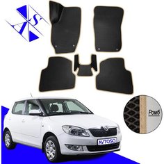 Автомобильные коврики EVA/ЕВА/ЭВА для Skoda Fabia 2 (MK2) Шкода Фабия МК2 2007-2014 черный бежевый Avtoso